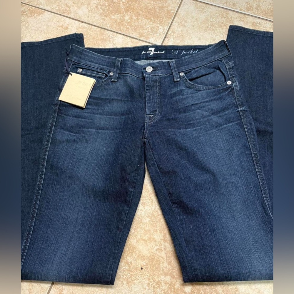 7 For All Mankind Navy blue Mid Rise Flare Jeans